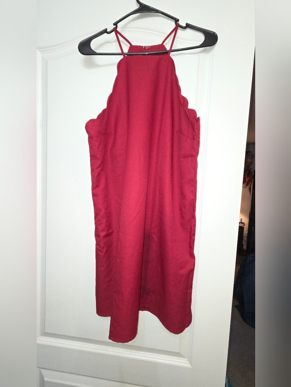 Lulu's Dress Womens Large Endlessly Endearing Mini Wine Red Scalloped Halter